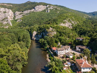 Fototapeta premium Aerial view of Cherepish Monastery, Bulgaria