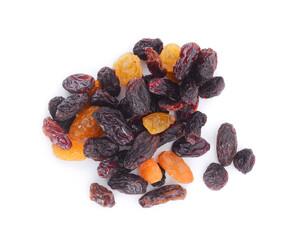 color Raisins isolated on white background .