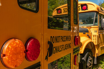 Parked school busses during pandemic landscape