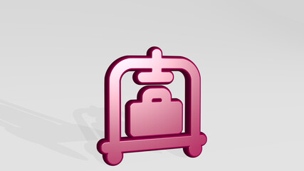 ROOM SERVICE CART from a perspective with the shadow. A thick sculpture made of metallic materials of 3D rendering. illustration and background