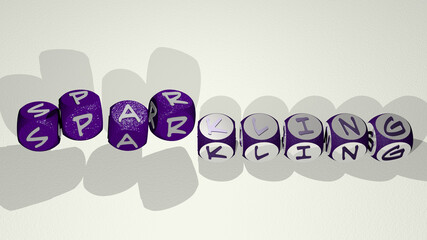 crosswords of SPARKLING arranged by cubic letters on a mirror floor, concept meaning and presentation. background and abstract