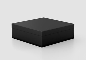 Black Square Box Mockup, Dark Shoe Box packaging container, 3d Rendering isolated on light background