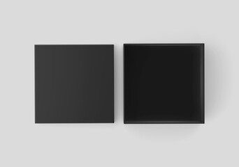 Black Square Box Mockup, Dark Shoe Box packaging container, 3d Rendering isolated on light background