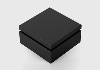 Black Square Box Mockup, Dark Shoe Box packaging container, 3d Rendering isolated on light background