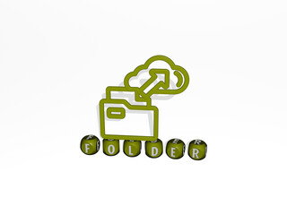 3D graphical image of folder vertically along with text built by metallic cubic letters from the top perspective, excellent for the concept presentation and slideshows. illustration and business