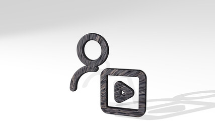 single neutral actions player made by 3D illustration of a shiny metallic sculpture casting shadow on light background. icon and isolated