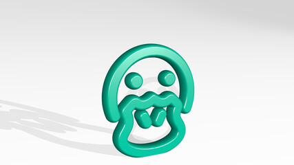 DUCK stand with shadow. 3D illustration of metallic sculpture over a white background with mild texture. bird and animal