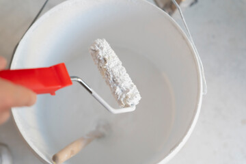 woman wringing the roller to paint her house