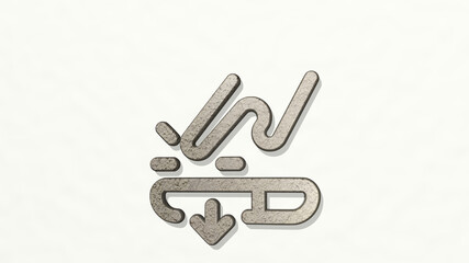 force touch press on the wall. 3D illustration of metallic sculpture over a white background with mild texture. air and army