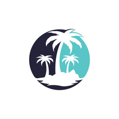 Fototapeta na wymiar Tropical beach and palm tree logo design. Creative palm tree vector logo design 