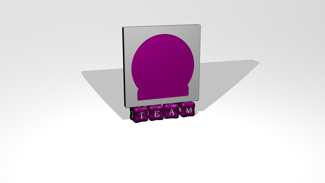 3D illustration of TEAM graphics and text made by metallic dice letters for the related meanings of the concept and presentations. business and people