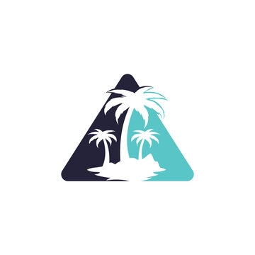 Tropical beach and palm tree logo in triangle shape design. Triangle palm tree vector logo design	