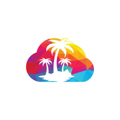 Fototapeta na wymiar Cloud Beach and palm tree vector logo. Travel and tourism sign. 