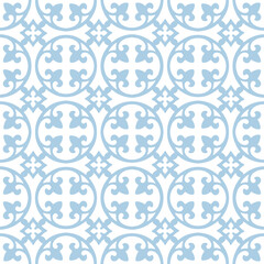 Curved fleur de lis and circle diamond pattern seamless repeat background © Estalon Industries
