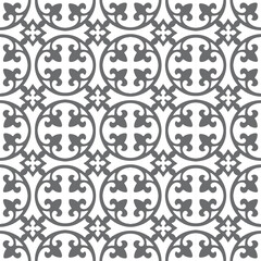Curved fleur de lis and circle diamond pattern seamless repeat background © Estalon Industries