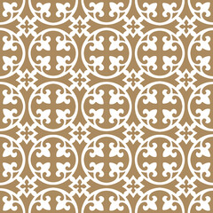 Curved fleur de lis and circle diamond pattern seamless repeat background © Estalon Industries