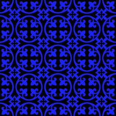 Curved fleur de lis and circle diamond pattern seamless repeat background