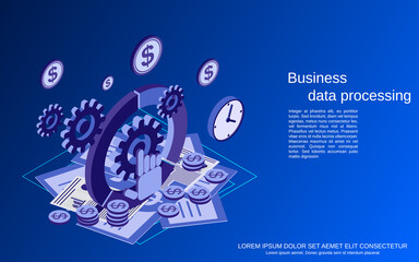 Naklejka premium Data processing flat 3d isometric vector concept illustration