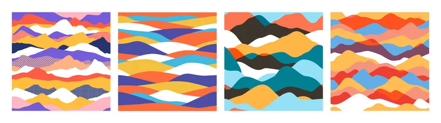 Keuken achterwand Landschap patronen Abstract mountain landscape seamless pattern collection. Colorful wave background set with geometric textures and nature environment shapes.  © Dedraw Studio