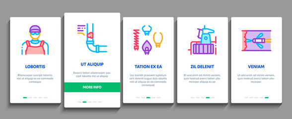 Drain Cleaning Service Onboarding Mobile App Page Screen Vector. Drain System Clean Equipment And Agent Cleanser, Worker Cleaner Plumber Illustrations