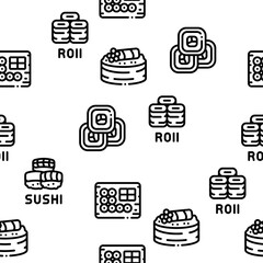 Sushi Roll Asian Dish Seamless Pattern Vector Thin Line. Illustrations