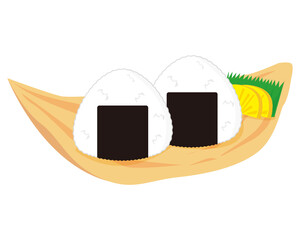 三角に握ったおにぎりのベクターイラスト　たくあんとおむすび