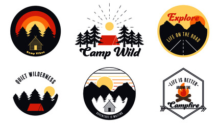 Fototapeta na wymiar Wilderness Camp Logos - Great for buttons, stickers, keychains, social media, posters, etc 