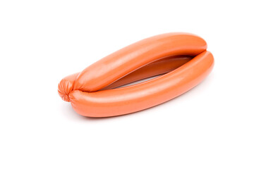 Group of whole tasty boiled sausages isolated on white background