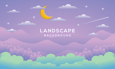 natural background with mountains and moon with night atmosphere with flat design style, landscape background