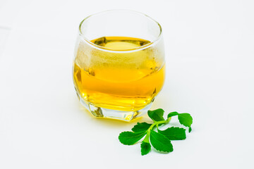 Stevia tea on white background