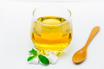 Stevia tea on white background