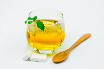 Stevia tea on white background