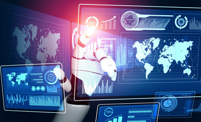 3D Rendering futuristic robot technology development, artificial intelligence AI, and machine...