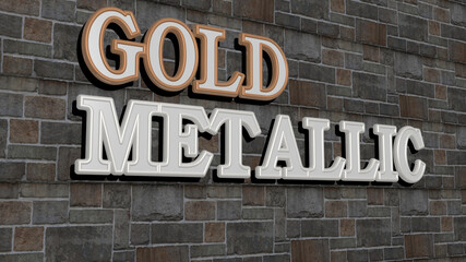3D graphical image of gold metallic vertically along with text built by metallic cubic letters from the top perspective, excellent for the concept presentation and slideshows. background and