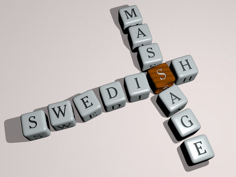 SWEDISH MASSAGE Combined By Dice Letters And Color Crossing For The Related Meanings Of The Concept. Sweden And Editorial