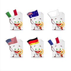 Award diploma cartoon character bring the flags of various countries