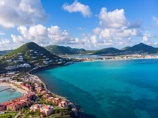  Aerial view of the caribbean island of St. Maarten .