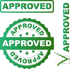 Approved flat graphic label stamp in green color