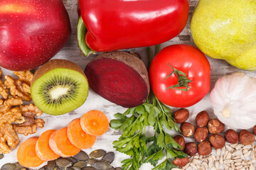 Healthy nutritious eating containing vitamins and minerals. Best food for gout and kidneys health