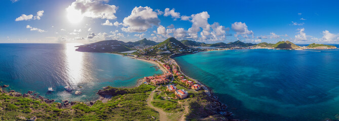 High Aerial view of the caribbean island of St. Maarten . - obrazy, fototapety, plakaty