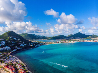 High Aerial view of the caribbean island of St. Maarten .