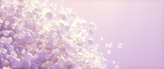 Abstract background of 3d spheres. Modern plastic pastel bubbles. Concept of science physics nano rendering glossy balls