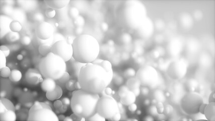 Abstract background of 3d spheres. Modern plastic pastel bubbles. Concept of science physics nano rendering glossy balls