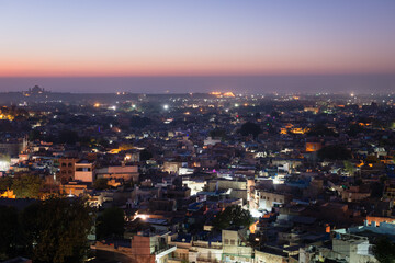 Fototapeta na wymiar Overhead view of rooftops at dawn in Jodhpur , India
