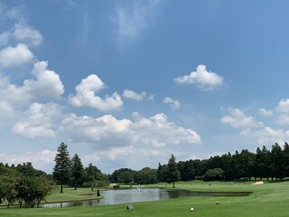 golf course with blue sky