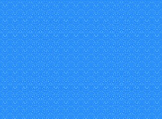 Fancy pattern of small Christmas trees on a blue background and snowflakes