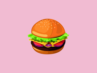 Tasty Burger Vector Illustration isolated on white background. hamburger Fast Food