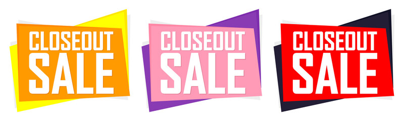 Set Closeout Sale banners design template, discount tags, vector illustration