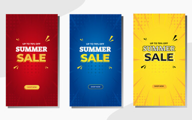 Summer sale up to 70% off, Trendy banner set Great for social media stories post templates. Isolated vector illustration.
