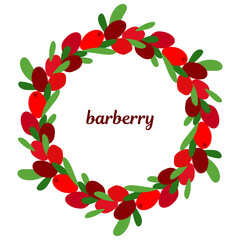 wreath of barberry berries and leaves on a white background. modern abstract design for packaging, print for clothes, fabric, for postcards